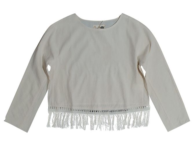 Blusa Nanushka de algodão bege com borlas