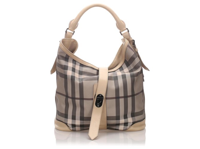 Burberry Brown Smoke Check Shoulder Bag Multiple colors Beige Leather Plastic Pony-style calfskin  ref.197849