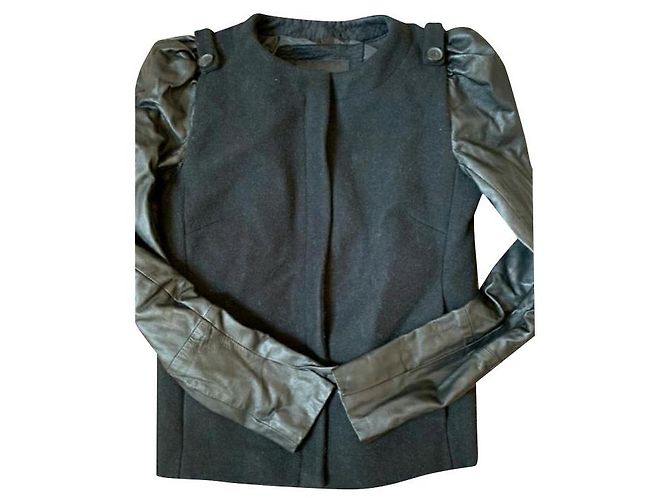 Maje Black Cashmere Wool and Lambskin Jacket Size 36