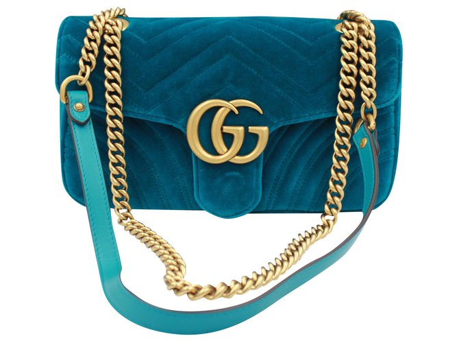 George Hanbury Kwestie Viskeus Gucci Marmont GG handbag in blue / green velvet. ref.197990 - Joli Closet