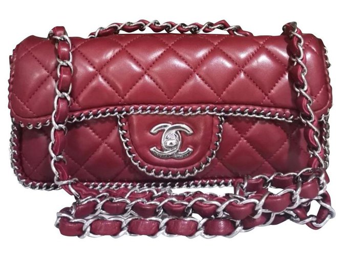 Mini sac à rabat rectangulaire Chanel Cuir Rouge  ref.198058