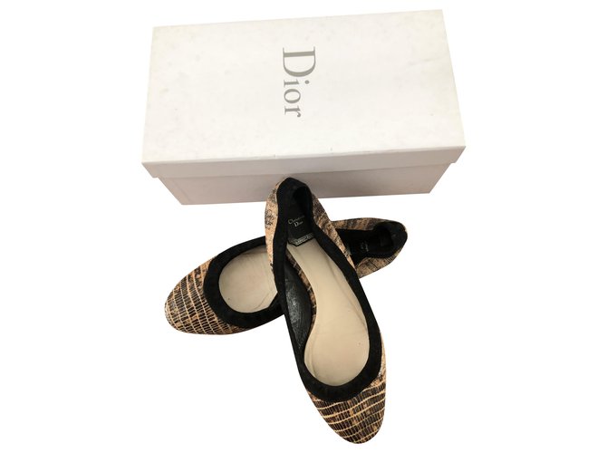 Christian Dior Ballerines Cuir Nubuck Marron Noir  ref.198169