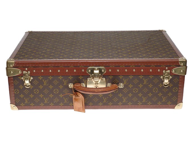 Superb vintage Louis Vuitton suitcase 70cm in monogram canvas and brown lozine in very good condition Cloth Wood  ref.198177