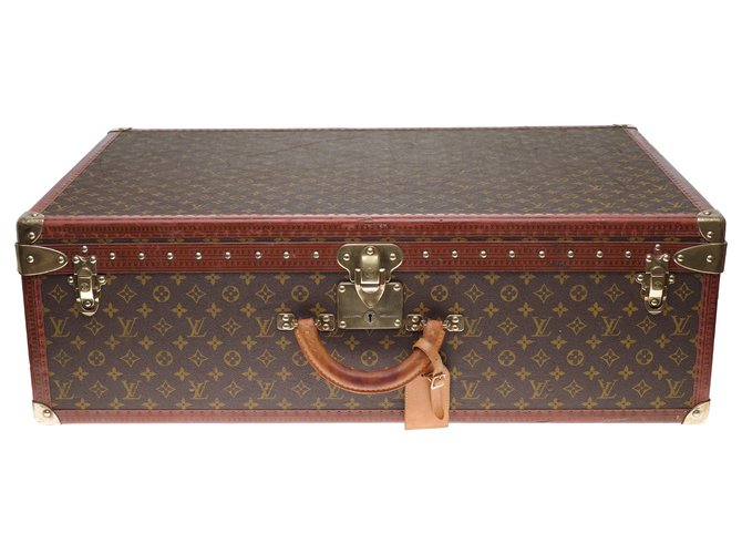 Magnífica maleta vintage de Louis Vuitton 80cm en lona monogram y lozine marrón en muy buen estado Castaño Lienzo Madera  ref.198182