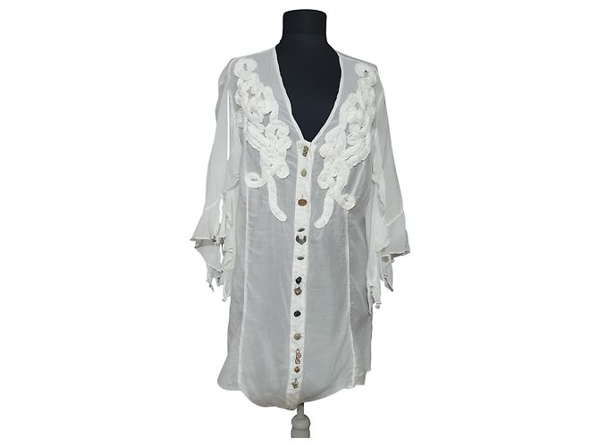 Camisa branca Elisa Cavaletti de seda e algodão Branco