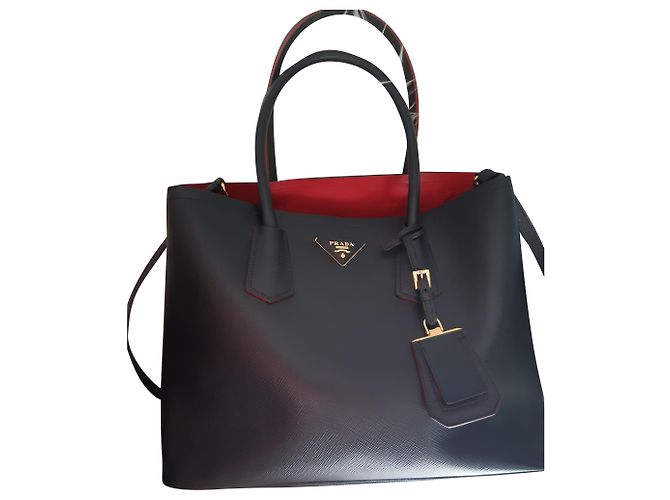 Double Sac cabas Prada en cuir saffiano noir