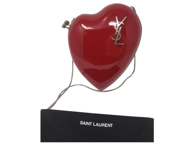 SAINT LAURENT LOVE BOX CUIR BREVET Cuir vernis Rouge  ref.198476