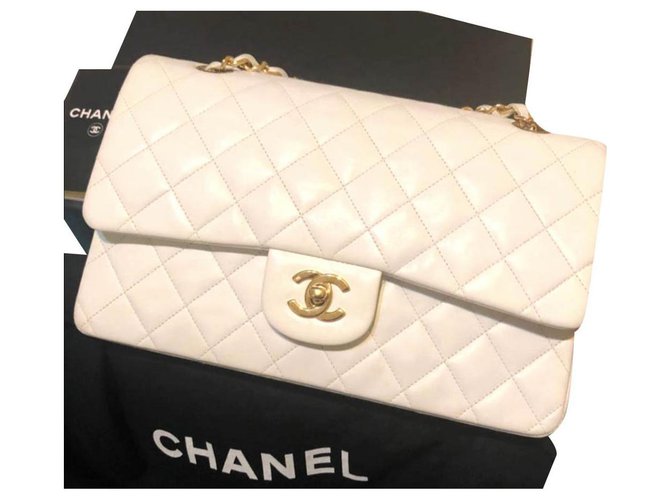 Timeless Bolsa Chanel clássica branca média vintage Branco Couro  ref.198526
