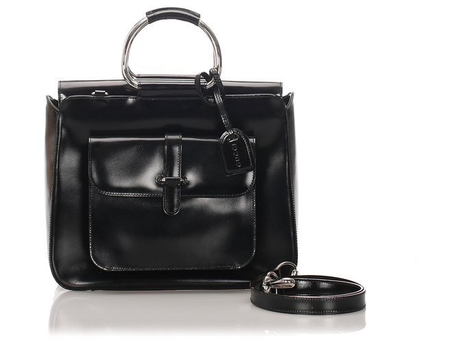 Gucci Black Leather Handbag Handbags Pony Style Calfskin Ref 198624 Joli Closet Gucci Black Leather Handbag