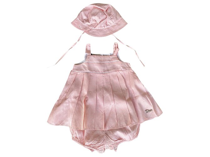 Baby Dior Outfits Pink White Silk  ref.198680