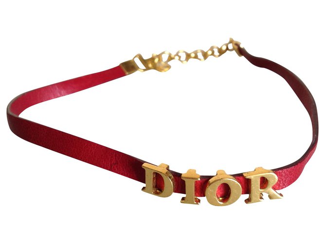 Christian Dior gargantilha Vermelho Couro  ref.198704