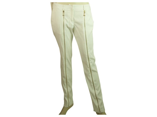 Philipp Plein Couture Off White Ivory Gold Cremalleras expuestas Pantalones Pantalones sz 42 Blanco Viscosa  ref.198723
