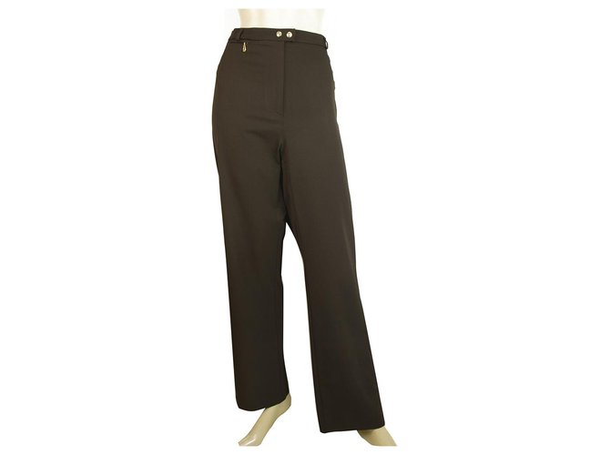 Laurèl Laurel Dark Brown Straight Leg dress Court trousers pants size 44 Polyester  ref.198740