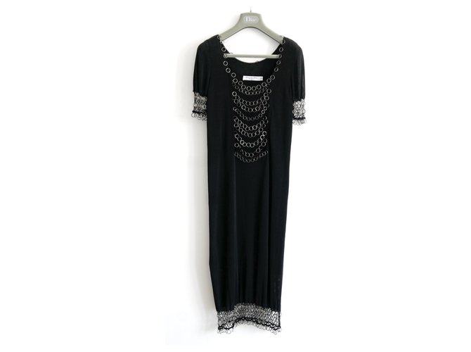 Christian Dior SS07 Chain Trim Knit Dress Black Cotton  ref.198801