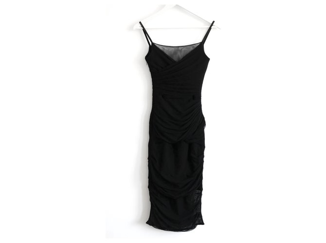 Versace Crystal Strap Ruched Tulle Dress Black Polyamide  ref.198805