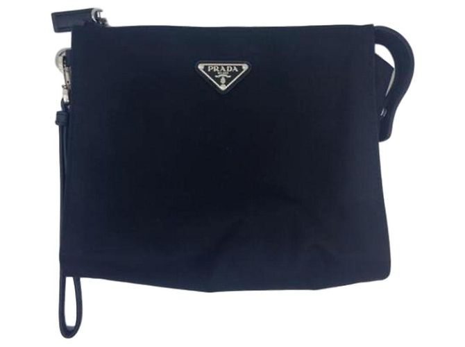Prada Black Leather and Polyamide Clutch Bag