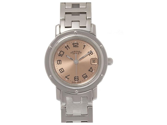 Hermès Reloj Hermes Silver Clipper de acero inoxidable Plata Rosa Metal  ref.198929