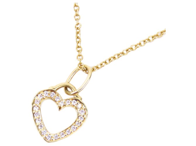 Tiffany & Co Tiffany Gold Metro Heart Diamond Necklace Golden Metal  ref.198944