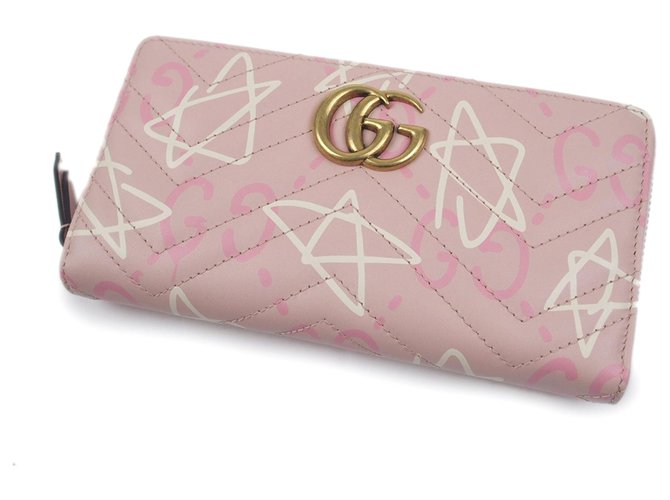 Gucci Pink GucciGhost Zip Around Wallet White Leather Pony-style calfskin  ref.198951