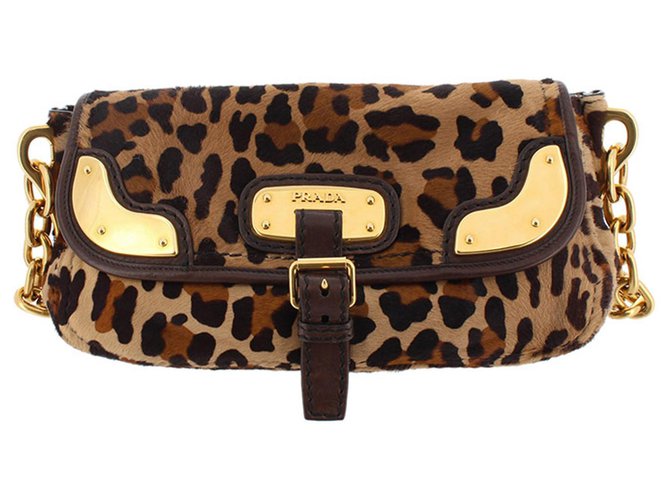 Prada Brown Leopard Print Fur Chain Shoulder Bag Multiple colors Pony hair   - Joli Closet