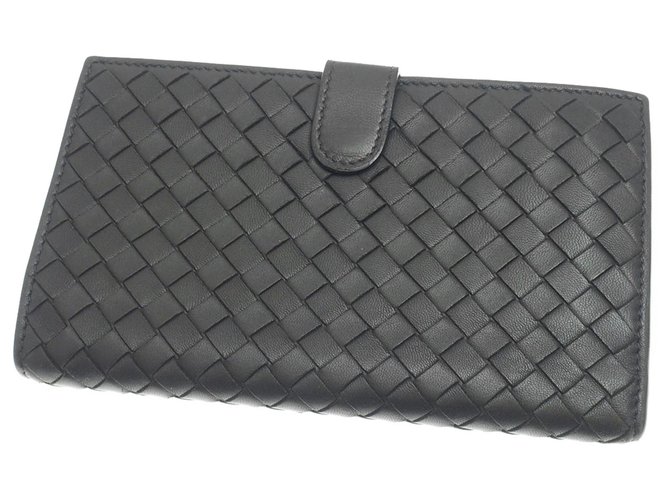 Bottega Veneta Black Intrecciato Leather Long Wallet Pony-style