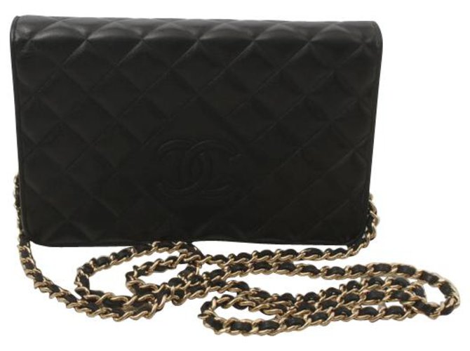 Wallet On Chain Chanel flap bag Black Leather  ref.199110