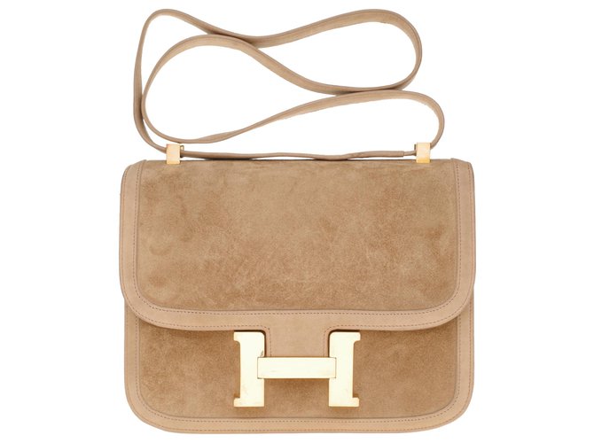 Sublime and Rare Hermès Constance in sand-colored Doblis calf leather and clay box, gold plated metal! Golden Suede  ref.199115