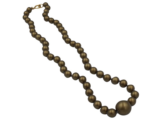 Chanel necklace in fake pearls Khaki Glass  ref.199207