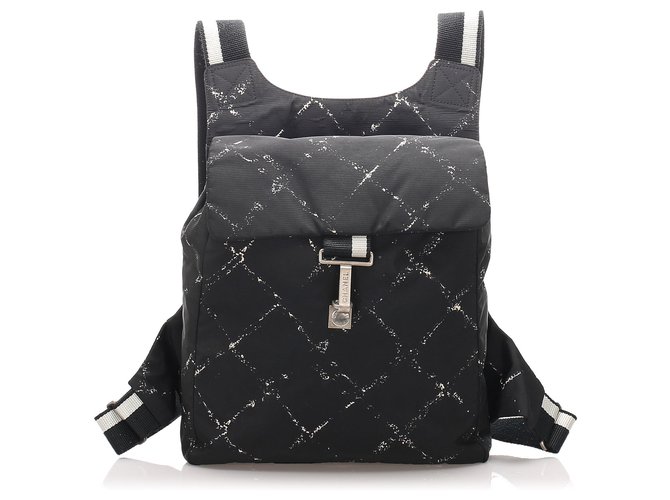 Chanel Black Old Travel Nylon Backpack White Cloth ref.199366