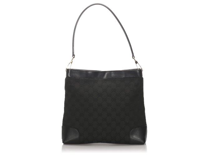 Gucci Black GG Canvas Shoulder Bag Leather Cloth Pony-style calfskin Cloth  ref.199433