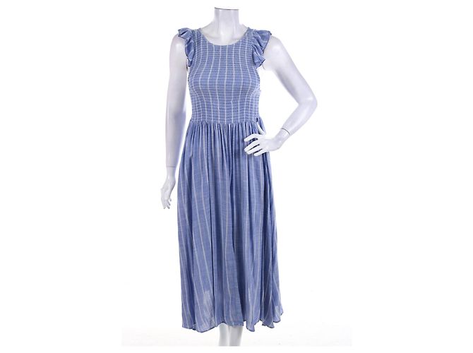 Free People Maxikleid Weiß Blau Viskose