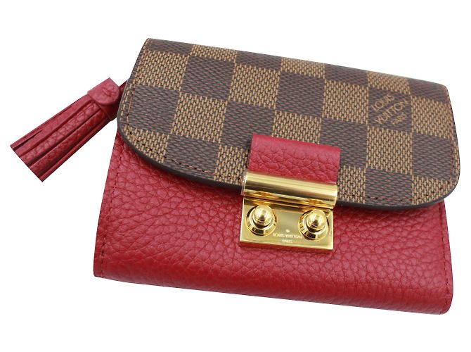 Portafoglio Louis Vuitton Croisette in pelle Damier ebano e rosso. Marrone Bordò