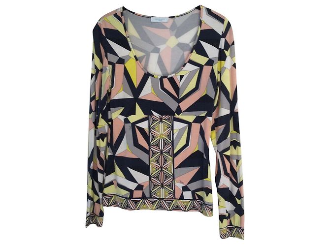 Top Emilio Pucci Fiore manga larga estampado signature Multicolor