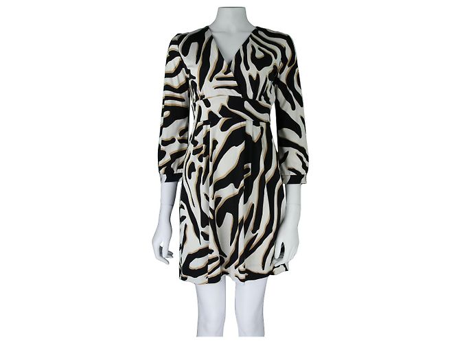 Diane Von Furstenberg Mavis Seidenkleid Schwarz Creme Karamell Roh
