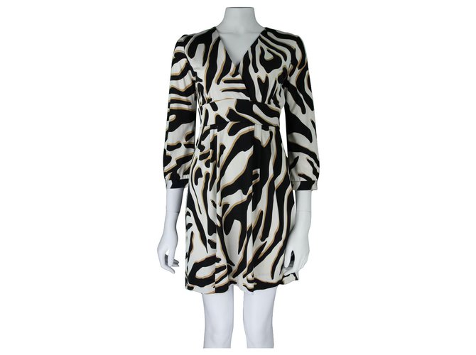Diane Von Furstenberg DvF Mavis silk dress Black Cream Caramel  ref.199545