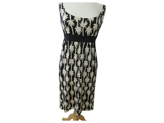 Diane Von Furstenberg DvF Palm print vintage dress Black Cream Silk  ref.199547