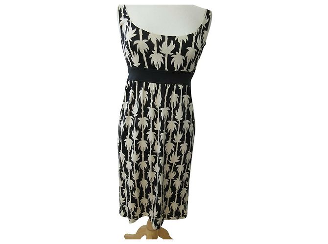Diane Von Furstenberg Vintage-Kleid mit DvF-Palmendruck Schwarz Roh