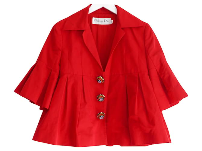 Christian Dior SS08 Jewelled Button Jacket Red Silk  ref.199814
