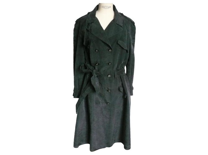 CHANEL Trench coat in seta lavata gabardine nero T46 fr  ref.199942
