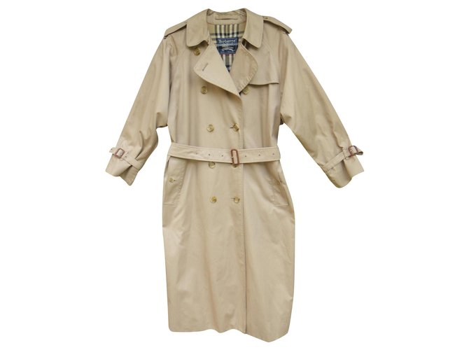 trench coat vintage das mulheres Burberry 38/40 Bege Algodão Poliéster  ref.199960