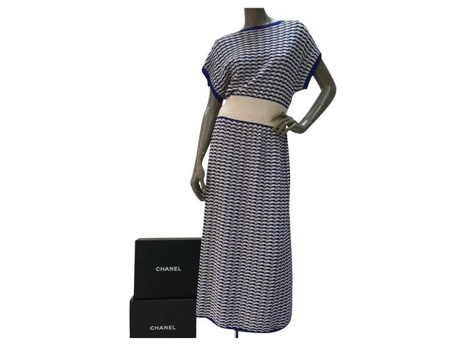 CHANEL Knit Striped Maxi dress Sz.44 Multiple colors Cotton Viscose  ref.199967