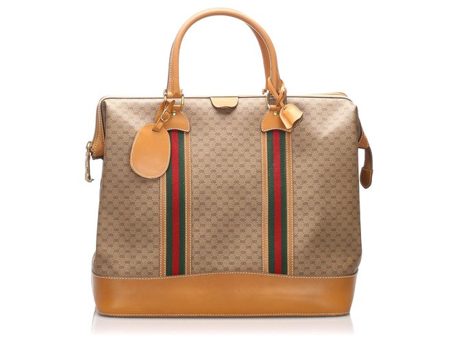 Gucci Brown GG Supreme Web Travel Bag Cuir Toile Veau façon poulain Tissu Marron Beige  ref.200042