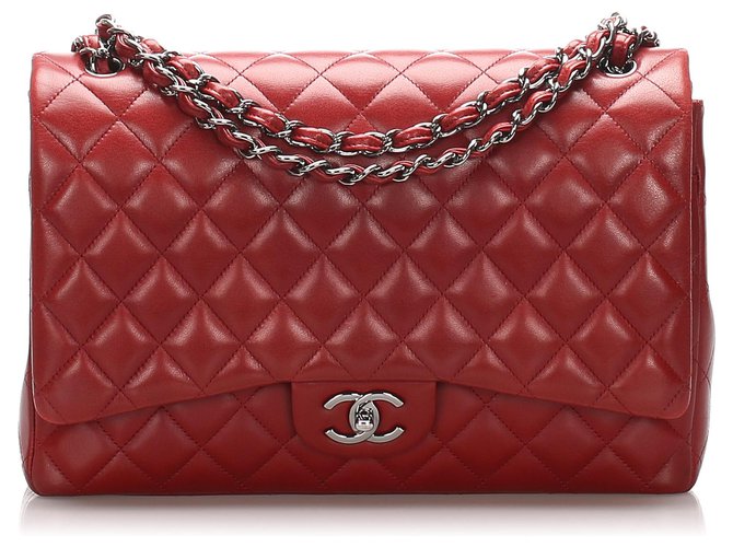 Chanel vermelho Jumbo clássico alinhado Flap Bag Couro  ref.200053