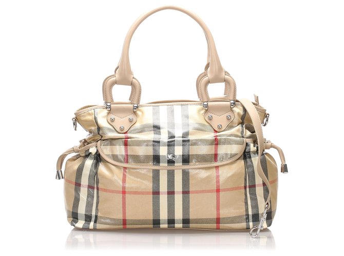Burberry Brown House Check Diaper Bag Multiple colors Dark brown Leather Cloth Pony-style calfskin Cloth  ref.200117