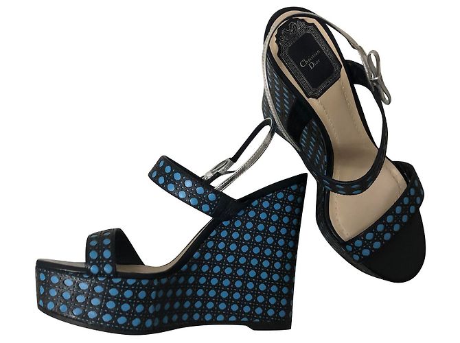 Mule con zeppa Christian Dior in pelle nera Nero