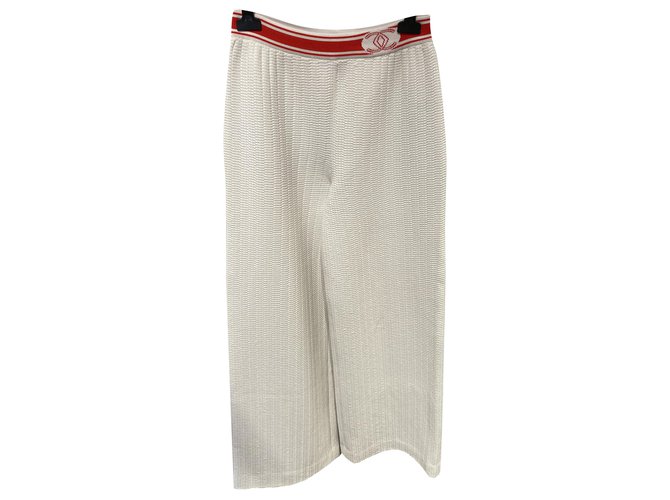 Chanel Pantalones, polainas Blanco Roja Algodón Poliéster Viscosa  ref.200206