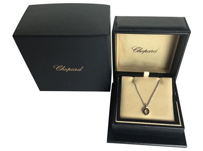 Chopard Happy Diamonds 18K White Gold Diamond Necklace Silvery  ref.200230