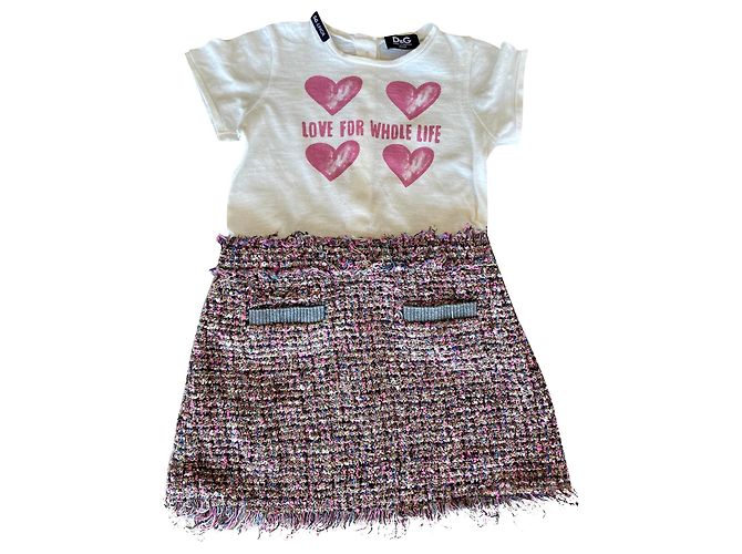Vestido D&G Junior de Algodão e Tweed Multicor