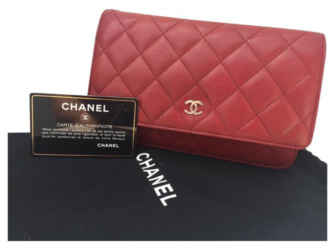 Wallet On Chain Chanel Wallet Cuir Rouge  ref.200341