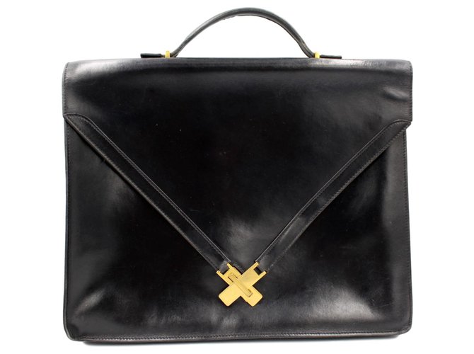 Hermès Hermes Kelly briefcase in black leather. ref.200375 - Joli